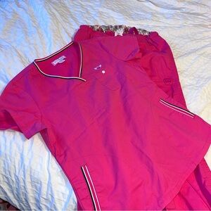 Koi Bright Pink Scrub Set with Black and White Trim